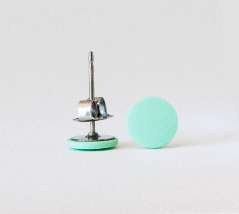 mint studs, matte mint green earrings, mint stud earrings, matte mint studs, green stud earrings, pastel green studs, mint post earrings image 3