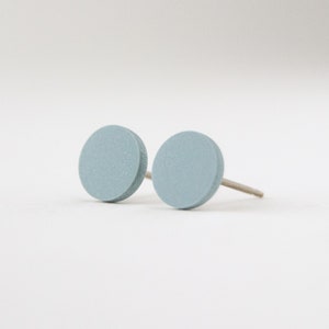 Gray-Blue stud earrings, Limited Edition Color, matte studs, unisex earrings, flat round studs, 3 sizes, tiny posts, Stormy Skies image 4