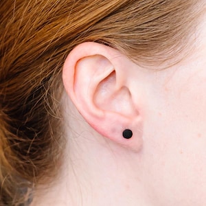 Stud earrings small black studs for men simple earrings unisex posts black everyday studs matte finish tiny 2nd piercing earring black disk