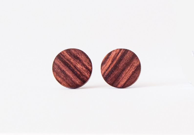 Kingwood Stud Earrings, wood earrings, unisex, mens stud earrings, studs, wood post earrings, natural wood, 5th wedding anniversary gift image 2