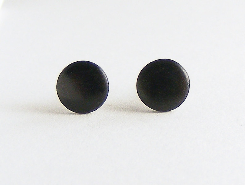 Black stud earrings, matte black earrings, mens stud earrings, black studs, matte black studs, mens earrings, mens studs, round flat earring image 6