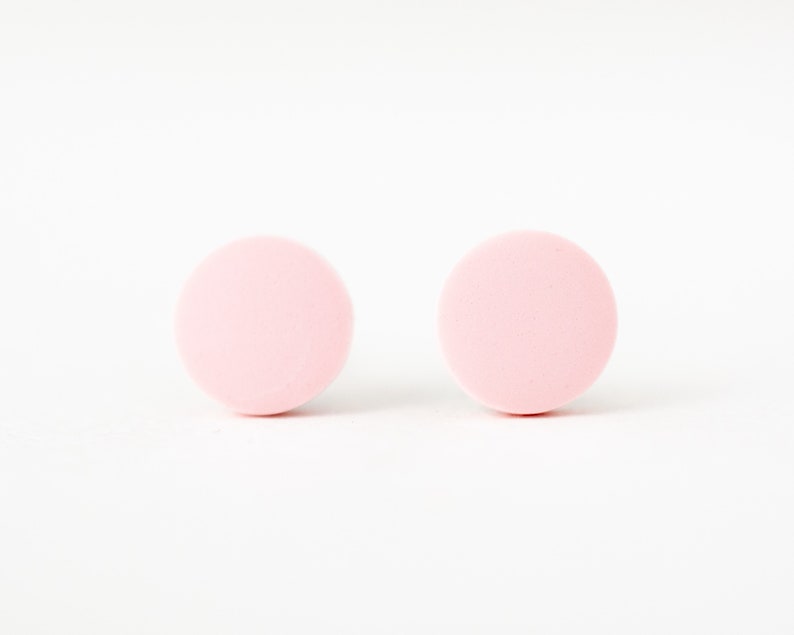pale pink studs, matte light pink earrings, pink stud earrings, matte pink studs, pink stud earrings, pastel pink studs, pink post earrings image 3