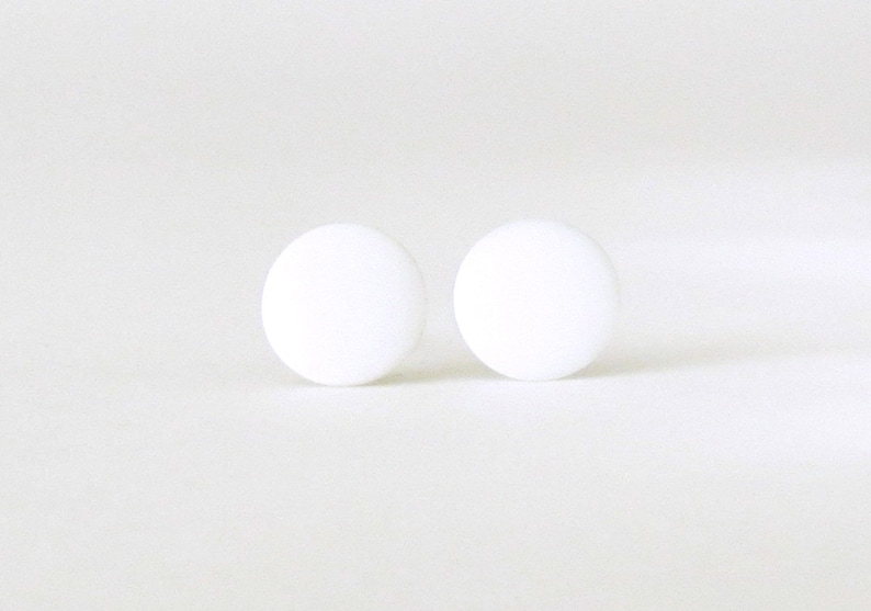 White studs, matte white earrings, small flat earrings, matte white studs, fake gauge, white stud earrings, minimalist earrings image 2