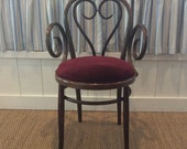 Vintage Bentwood Chair with Red Velvet Upholstered Seat Cushion