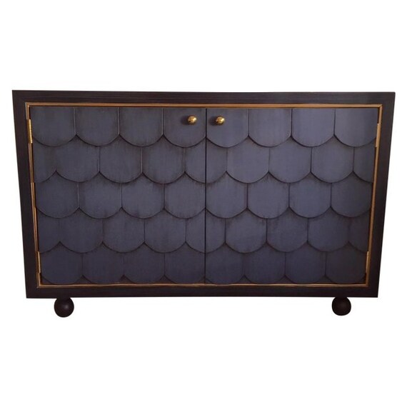 Blue Scalloped Buffet Cabinet Etsy