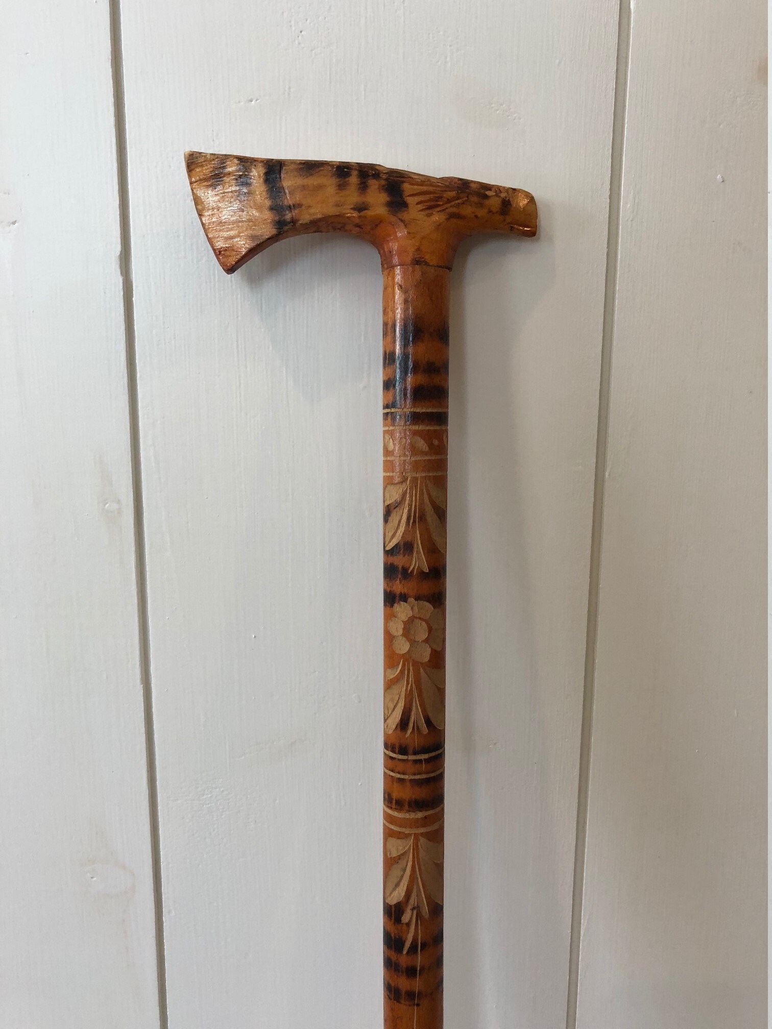Vintage Hardwood Walking Cane Carved Made in Poland Etsy