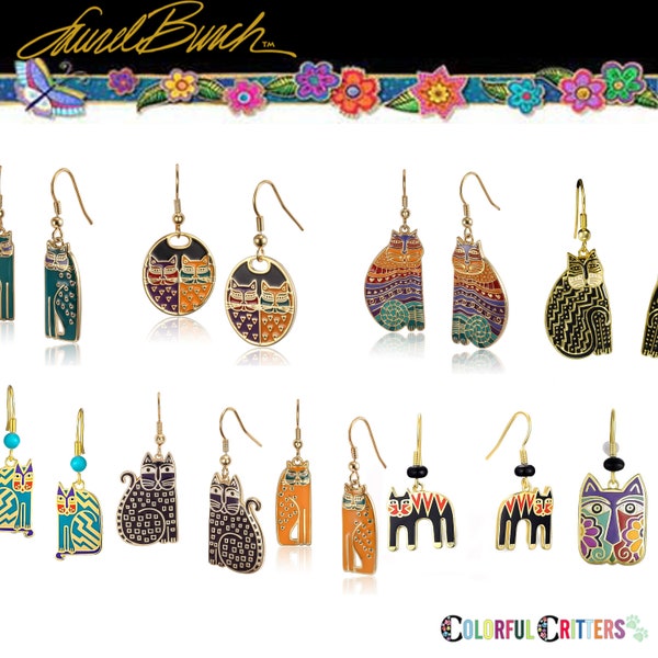 Colorful Cat Earrings - Plated Earrings featuring excentric Cats - Feline Earrings from ColorfulCritters & Laurel Burch