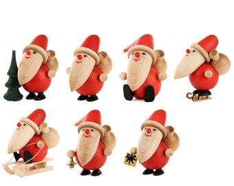 German Santa Figurine - Handmade German Miniature Figurine 2.75 - 3.5" Tall. Collect German Wooden Santa Figures