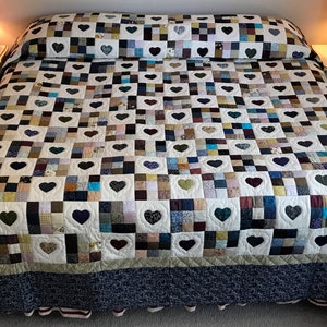 Life and Love Nine Patch Hearts Amish Quilt 103x118
