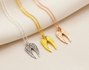 Angel Wings Necklace / Wings Charm Necklace / Dainty Minimal Necklace, Angel Wings Pendant Necklace / Silver, Gold, Rose Gold Fill Chain