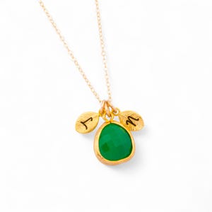 Monogram Necklace / Personalized Opal Blue Gold Bezel Necklace / TWO Gold Initial Charm Necklace, Mother Necklace, Family Jewelry, Couple