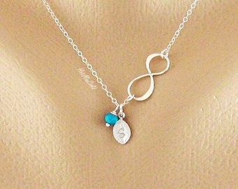 Mother's Day Necklace, Infinity Necklace, Delicate Initial Necklace, Birthstone Charm Necklace, Personalized Sister Best Friend Jewelry