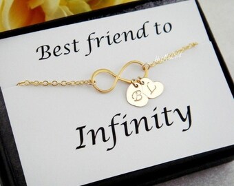 Best Friend Card with Infinity Bracelet, TWO Monograms Bracelet, Personalized Initial Bracelet, Sister Bracelet, Couple Jewelry