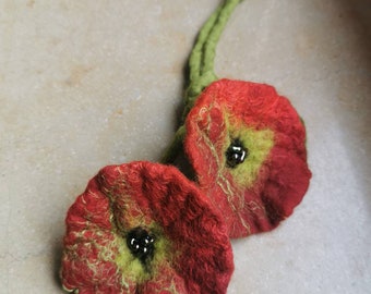 Felt necklace, felt jewelry poppies