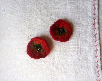 Boucles d'oreilles feutrine coquelicot