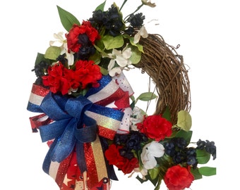 Patriotic, Red White and Blue Wreath 4th of July Door decor Fourth of July Front door Wreath