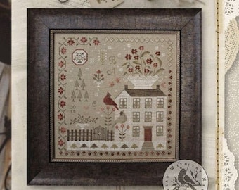 Primitive Cross Stitch Pattern Winter Rose Manor by Brenda Gervais