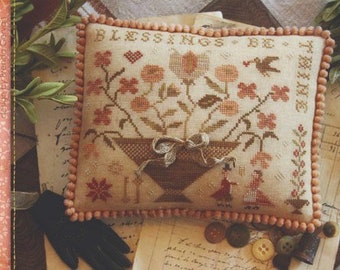 Primitive Cross Stitch Pattern Blessings Be Thine by Brenda Gervais