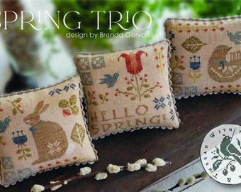 Primitive Cross Stitch Pattern Spring Trio by Brenda Gervais