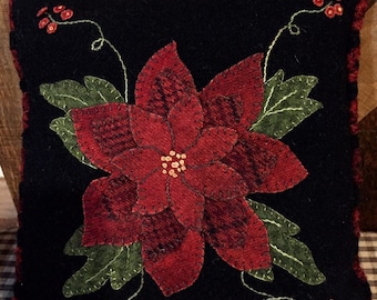 Wool Applique Pattern Little Poinsettia Pillow  designed by Cricket Street