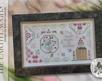 Primitive Cross Stitch Pattern The Earth Laughs by Brenda Gervais