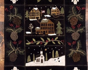 Wool Applique Pattern Snow Village Quilt  Designed by Cricket Street - Kit Option Available