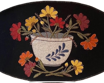 Wool Applique Pattern Bowl of Blossoms - Kit Option Available