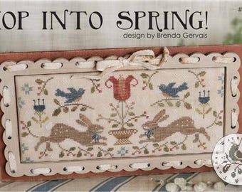 Primitive Cross Stitch Pattern Hop Into Spring by Brenda Gervais