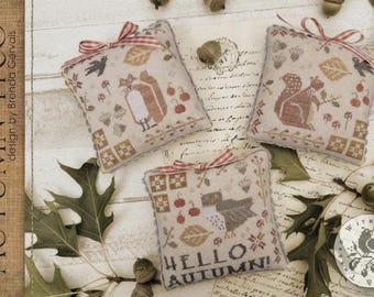 Primitive Cross Stitch Pattern Autumn Trio by Brenda Gervais