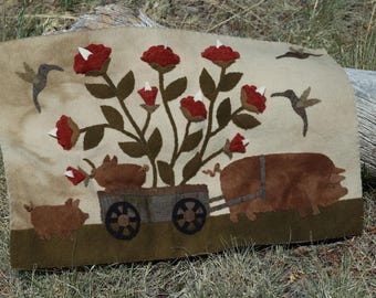 Wool Applique Pattern Quite A Haul designed by Laura Hakes and Kay Cloud - Kit Option Available using Hand-dyed Wool