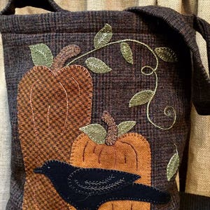 Wool Applique Pattern Night Watchman Tote  Designed by Cricket Street - Kit Option Available