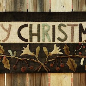 Primitive Wool Applique Pattern - A Merry Christmas designed by Maggie Bonanomi - Hand-dyed Wool Kit and Handmade Options Available