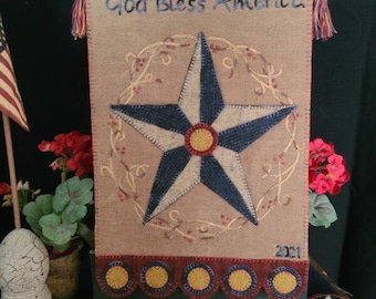 Wool Applique Pattern God Bless America - by The Woolen Needle