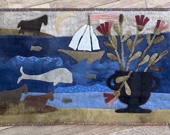 Primitive Wool Applique - Looking West Off the Coast of Cornwall by Maggie Bonanomi