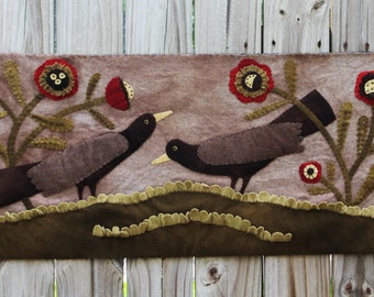 Wool Applique Pattern Two Birds in the Garden by Maggie Bonanomi - Blackberry Primitives Hand-dyed Wool Kit Option Available