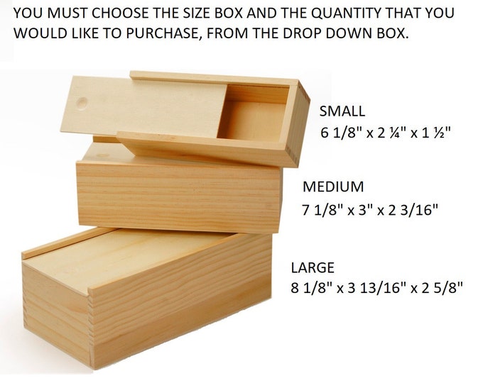 Unfinished Pine Wood Box With Sliding Lid Choose From 3 Etsy