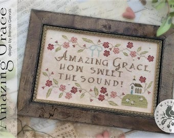 Primitive Cross Stitch Pattern Amazing Grace by Brenda Gervais