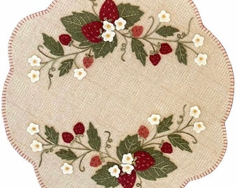 Wool Applique Pattern Strawberry Patch Designed by Karen Yaffe - Kit Option Available