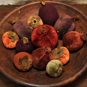 PDF Downloadable Velvet Wool Applique Pattern Pomegranates Persimmon Peaches & Plums Pincushion or Bowl Fillers Kay Cloud Folk Art Designs