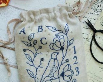 Primitive Cross Stitch Pattern Gardener's Satchel by Brenda Gervais