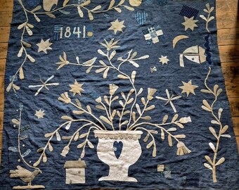 Primitive Applique Bed Cover - A Story of Indigo 1841 by Maggie Bonanomi - Kit Option Available