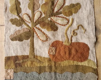 Wool Applique Pattern Pumpkin on Mill Race by Maggie Bonanomi Blackberry Primitives Hand-dyed Wool Kit Option Available