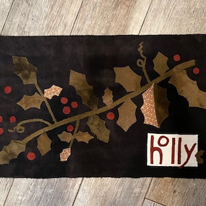 Wool Applique Pattern Boughs of Holly Designed by Maggie Bonanomi - Blackberry Primitives Hand-dyed Wool Kit Option Available