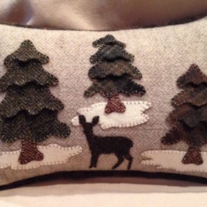 Wool Applique Pattern Wintertime Pillow designed by Cricket Street - Kit Option Available