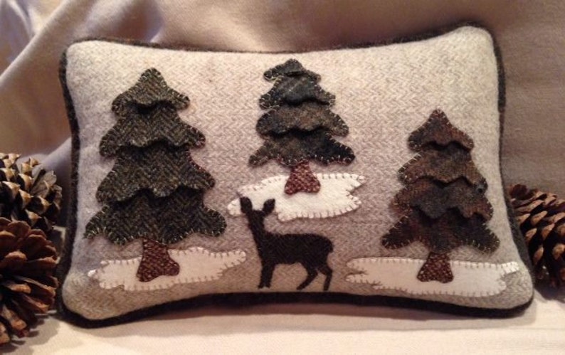 Wool Applique Pattern Wintertime Pillow designed by Cricket image 0