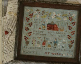 Primitive Cross Stitch Pattern Heart and Hand by Brenda Gervais