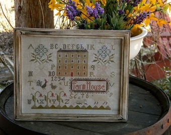 Primitive Cross Stitch Pattern Spring Farmhouse by Notforgotten Farm