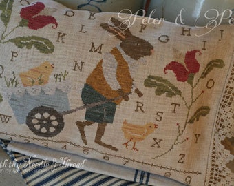 A Primitive Cross Stitch Pattern Peter and Peep by Brenda Gervais
