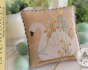 Primitive Cross Stitch Pattern Spring Swan by Brenda Gervais