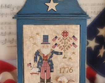 Primitive Cross Stitch Pattern One Flag One Land by Brenda Gervais